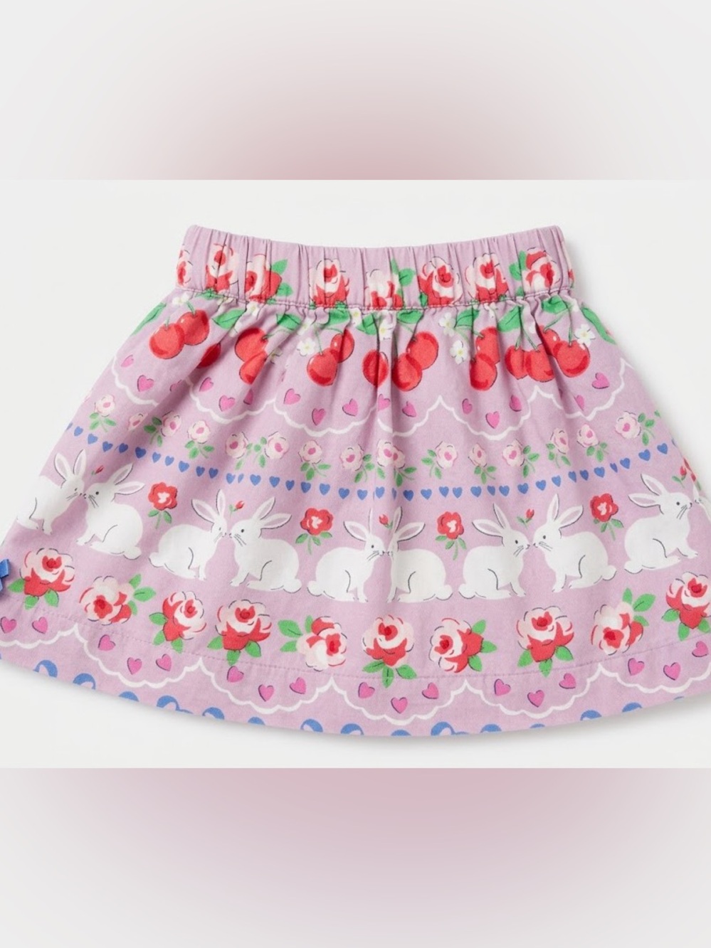Mini Boden Printed Pull-On Twirly Skirt Pink Valentines Bunny Stripe 2-3Y